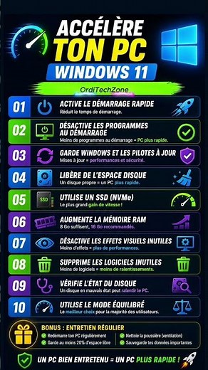 Accélère ton PC Windows 11 avec ces 10 réglages simples.