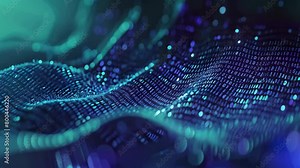 A computer screen displaying a distinctive wave pattern, A binary code background with waves effect