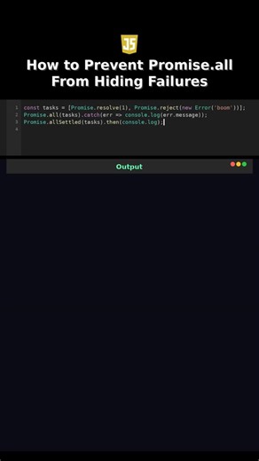 Serghei Pogor on Instagram: "How to Prevent Promise.all From Hiding Failures One rejection nukes all results. #javascript #promise #allsettled #bug #howto #async"