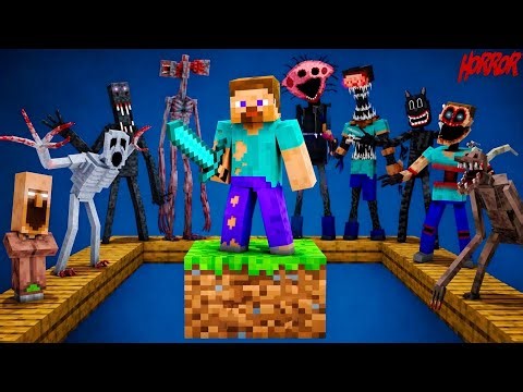 Minecraft One Block But Dangerous Monsters Spawn 😱 (Horror Challenge)
