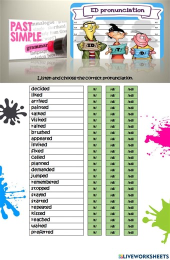 Pronunciation (-ed) -Regular Verbs - Simple Past worksheet