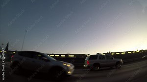 Time lapse of morning drive to work on I-Five south bound from Vancouver Washington to Portland Oregon with a beautiful sunrise in the background. Stock Video