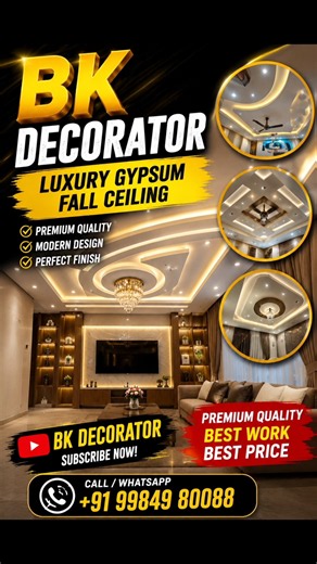 Luxury Gypsum False Ceiling Design 2026 | Modern LED Ceiling Ideas | BK Decorator #Shorts