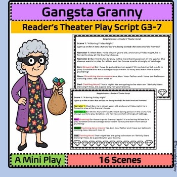 Gangsta Granny Readers’ Theater Script Simplified ESL| Gr 3-7- KS2 Drama Play