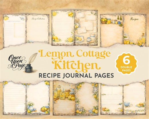 Recipe Junk Journal Backgrounds, Lemon Junk Journal Printable, Lemon Cottage Kitchen Recipes Pages, Vintage Food Digital Papers JJ106 - Etsy
