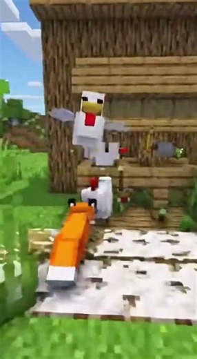 Curious Minecraft Fox Startles Nearby Chickens 😱
