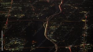 Jet plane prepare to landing in Los Angeles LAX airport. Porthole view