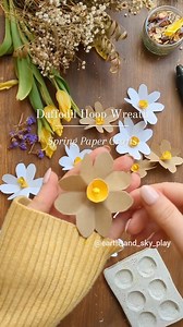 Daffodil Hoop Wreath 🌼 Wait until the end to see how these are arranged! I made a lovely garland for the fireplace with the spares too! I absolutely love these (that won't be a surprise to most of you here; I love my flower crafts!) probably because you can make so many of them quickly and each one is so unique too! I originally was only going to make the white ones but I love how the Kraft paper ones turned out! These paper Daffies were made using ✂️ :- White paper Kraft paper Cotton bud q-tip