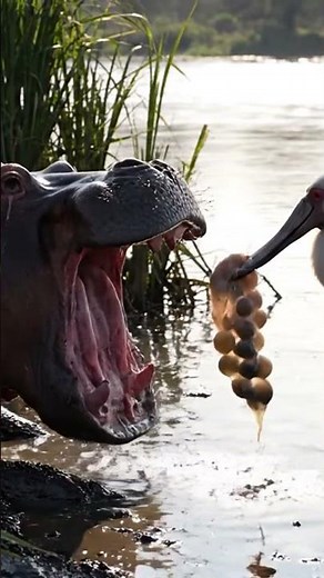 🦛 UNBELIEVABLE! Hippo Opens Mouth for Bird's ULTIMATE Cleanse! #Wildlife #NatureShock #HiddenGems