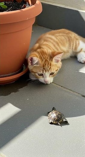 A Kitten Finds Shade… But Wait Until You See Who Joins Her! 🐱☀️🐢💖