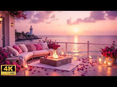 Cozy Valentine's Day by the Sea ❣️ Romantic Piano Music with Ocean Sounds & Fire Pit for Happy Day