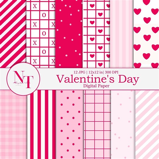 Valentine's Day Digital Paper, Pink and Red Heart Patterns, Romantic Scrapbook Paper Pack, XOXO Patterns, Love Backgrounds, Commercial Use - Etsy