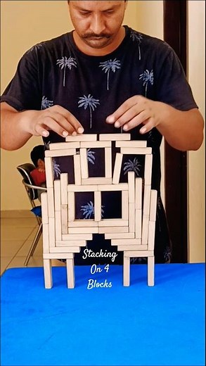 Stacking on 4 Blocks - Jenga Challenge for Beginners 🎯 #shorts #jengablocks #balancechallenge