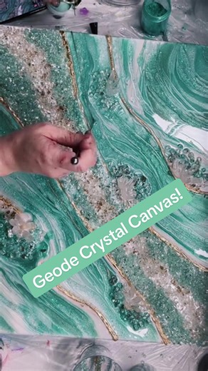 Challenge yourself!! Geode Canvas! I used @FLYNN SISTERS BOUTIQUE epoxy to do this! #geode #canvas #epoxyart #art #epoxyartist #srtist #crystals #quartz
