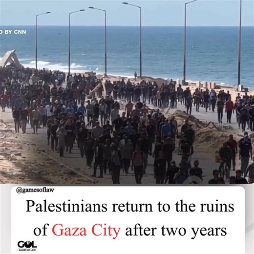 Thousands of Palestinians began the long, dusty walk from the south of Gaza toward Gaza City after a ceasefire came into effect in the enclave on Friday. They found their city lying in ruins – yet were relieved to be returning home. Virtually the whole population of northern Gaza had been displaced since Hamas’ attack on October 7, 2023, led to Israel’s war in the enclave, and the area has been reduced to rubble over the past two years. | Games of Law