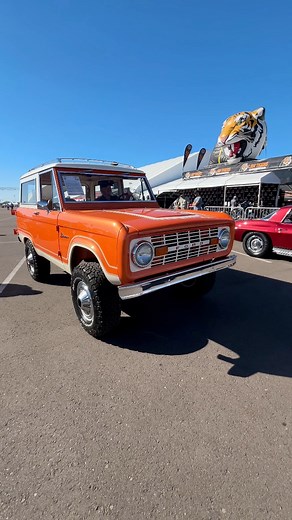 • 1969 Ford Bronco Ranger • Power comes from a BluePrint 302ci EFI V8 producing 365 horsepower, paired with an NV3550 5-speed manual transmission. It has an Edelbrock intake, Holley Sniper EFI, MSD ignition, custom exhaust, and a 2.5-inch lift with Tom’s Bronco springs, new shocks, and a Ford 9-inch rear end. The exterior is painted in Lamborghini Orange, the frame is smoothed and painted, rolling on 15-inch wheels with BFG KO2 tires. Inside, it has Vintage Air, Bluetooth audio, digital gauges,