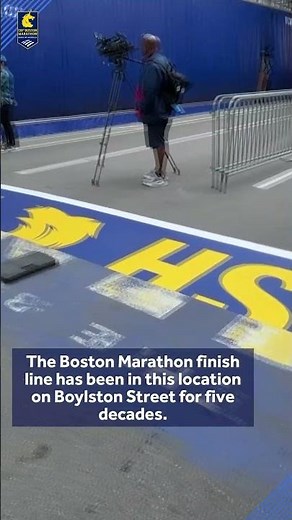Finish line installed for 130th Boston Marathon