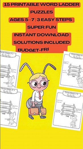 15 Printable Word Ladder Puzzles/Ages 5–7 3 Easy Steps Super Fun Instant Download #steffpelt