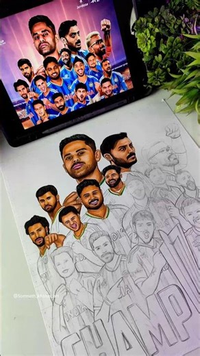 T20 Champions Team India Drawing Colour 🇮🇳🔥Suryakumar, Sanju Samson #shorts #teamindia #t20worldcup