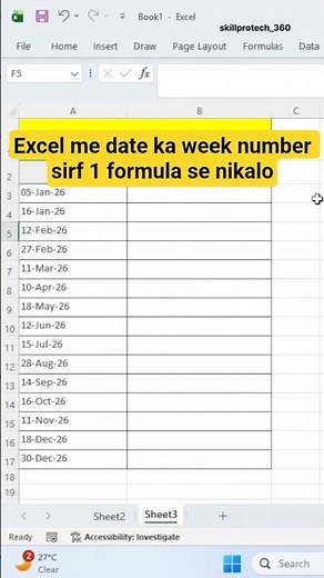 Excel WEEKNUM Formula | Find Week Number from Date👆#skillprotech_360 #shortviral #excelshorts