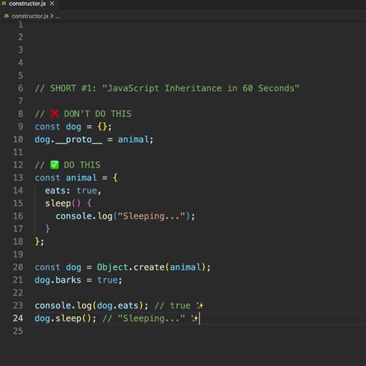 JavaScript Inheritance in 60 Seconds | #coding #javascript #frontendcourse