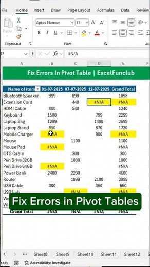 Fix Errors in Pivot Tables | Excel Trick #pivottable #views #shortsfeed