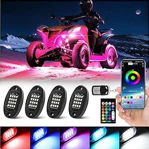 Upgraded 4 Pods Segmented RGB LED Rock Lights for ATV UTV Golf Cart Jeep Truck RZR SXS Pickup, 12V Waterproof Multicolor Underglow Light Kit with APP/RF Multi Zone Control Vehicle Underbody Lights