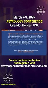 I am pleased to be a speaker at a wonderful international conference organized by Cosmic Patterns and led by astrologer Fei Cochrane. Well-known astrologers from various countries of the world will make wonderful presentations at the conference to be held in Orlando between 7-9 March 2025. To see conference topics and register, visit www.cosmicpatternsconference.com | Öner Döşer