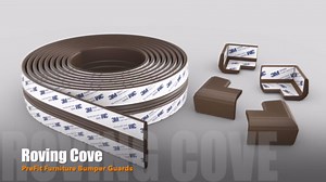 Roving Cove PreFit (Classic) Furniture Edge Corner Protector (Standard 15ft Edge 4 Corners), Baby Proofing Bumper Guards, Coffee Brown, Pre-Taped, for Straight Smooth Surfaces