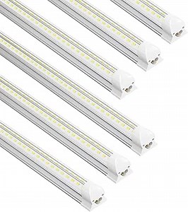 LED Shop Light Fixture 8FT,100W 15000LM,6000K,V Shape,Clear Cover,Hight Output,Linkable,T8 LED Tube Lights,for Garage, Warehouse 8 Foot with Plug,Pack of 6