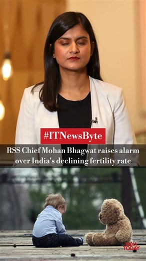 2.8K views | Global trend shows declining fertility rates in developed nations like India. Mohan Bhagwat, the chief of the Rashtriya Swayamsevak Sangh (RSS), said families should have at least three children to prevent a decline in the population. Watch to know more. #RSS #ITNewsbyte #MohanBhagwat #fertility | Akshita Nandagopal | India Today | Facebook