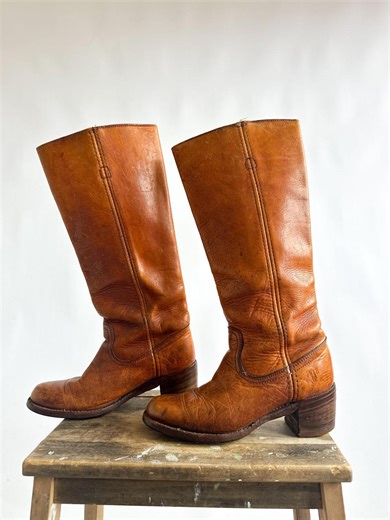 Vintage 1970s Frye Campus Boots / Pull-on Leather Boots / Orangey Brown / Made in USA / Slouchy Shaft - Etsy