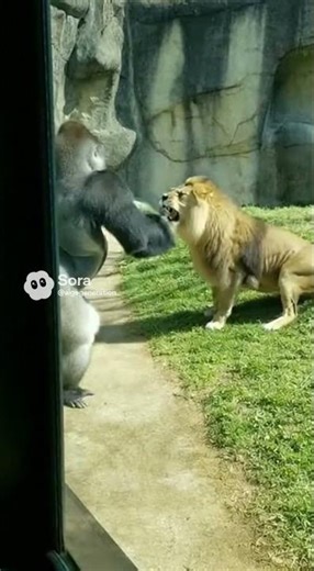 Gorilla Chest Beats vs Lion Charges: Ultimate Zoo Showdown! 🦍🦁 #zoo #ViralShorts #lionvsGorilla