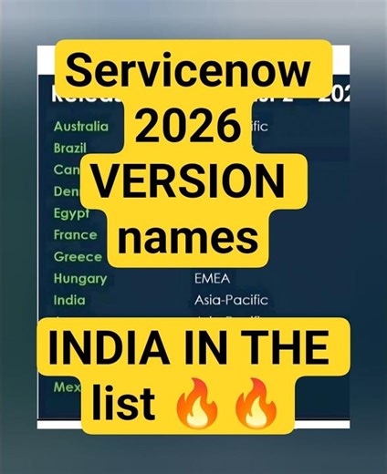 Servicenow 2026 VERSION names - INDIA IN THE list 🔥🔥
