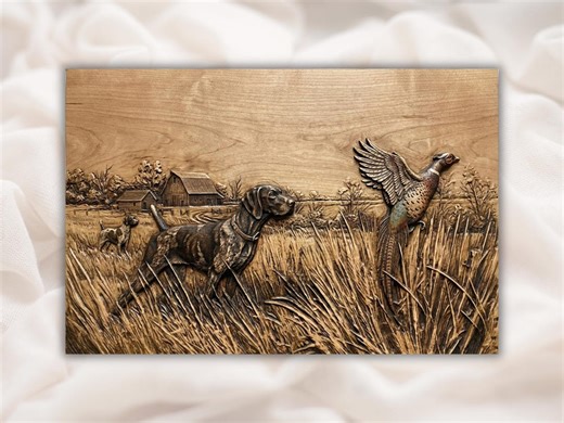 Hunting Dog & Pheasant 3D Relief STL | Upland Field Barn Scene Panel | CNC Router Carving File, 3D Print, Laser Engrave | Home Decor - Etsy