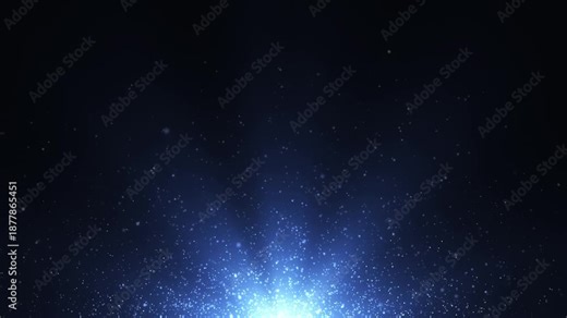 Abstract Blue Glowing Particles and Light Rays.Cinematic blue glowing dust particles rising with volumetric light rays.