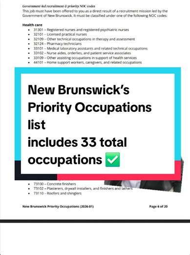 New Brunswick’s Priority Occupations list includes 33 total occupations ✅ 👩‍⚕️ Health Care – 8 occupations 🏥 👨‍🏫 Education – 5 occupations 📚 👷‍♂️ Construction Trades – 20 occupations 🏗️ If you work in any of these fields, you may be eligible under New Brunswick immigration pathways 🍁✨ 📌 Want to check if your NOC code matches? 👇 Drop your job title in the comments 🔔 Follow Rio Immigration for trusted Canada immigration updates 🇨🇦✅ #NewBrunswick #NBPNP #CanadaImmigration #CanadaJobs #