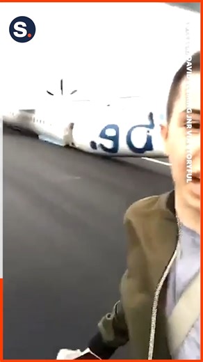 The landing gear of a Flybe aircraft collapsed during touchdown at Schiphol airport, Amsterdam, Netherlands. | storyful