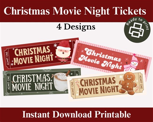 Printable Christmas Movie Night Tickets | 4 Designs (digital Download) - Etsy UK