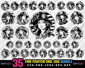 Firefighter Woman USA Flag Vector Clipart (digital Download) - Etsy