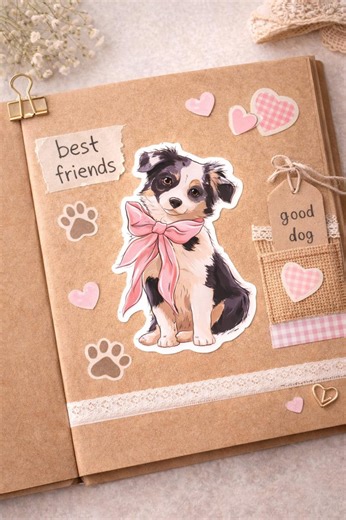 Adorable Aussie Puppy Pink Bow Sticker | Vinyl Waterproof Sticker (3.0” X 1.8”) - Etsy