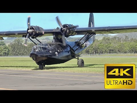 Consolidated PBY-6A Catalina engine start, taxiing & flying in 4K Ultra HD