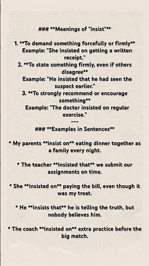Insist Meaning, Usage, and Example Sentences Easy English Guide #learnenglish #shorts #spokenenglish