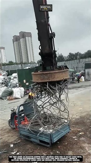 Excavator magnetic lifting scrap metal efficient recycling worktool magnet