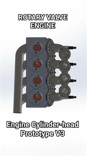 A third animation showcasing the components and working principle for my rotary valve engine design.