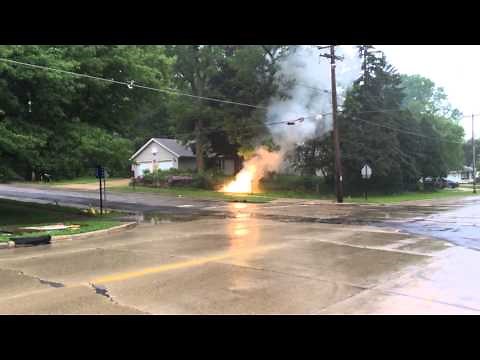 Power line arcing on ground.