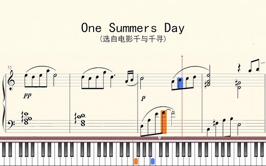 钢琴谱：One Summers Day(选自电影千与千寻)带指法