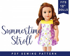Doll Clothes Sewing Pattern for 18" Doll Clothes Summertime Stroll Colorblock Dress PDF Digital Sewing Pattern | 18 Inch Doll Dress Pattern - Etsy