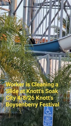 Worker is Cleaning a Slide at Knott's Soak City 4/8/26 Knott's Boysenberry Festival