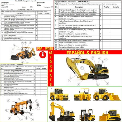43 Checklist Preventive Maintenance Formats Editable Inspection Format Word Pdf Excavator Truck Machine Machinery - Etsy